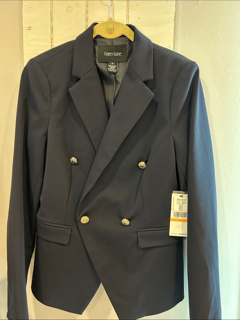 Karen Kane Navy Double-Breasted Blazer with Gold-Tone Buttons